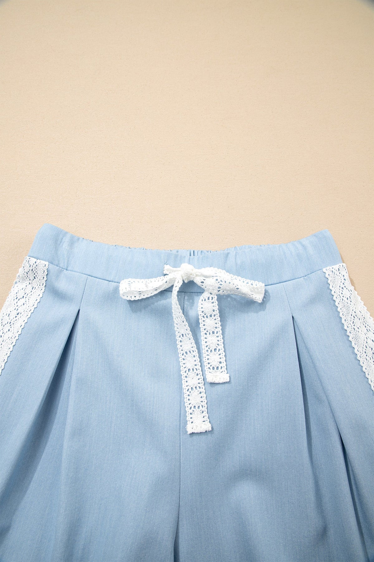 Floral Lace Patch Pocket Pleated Wide Leg Pants