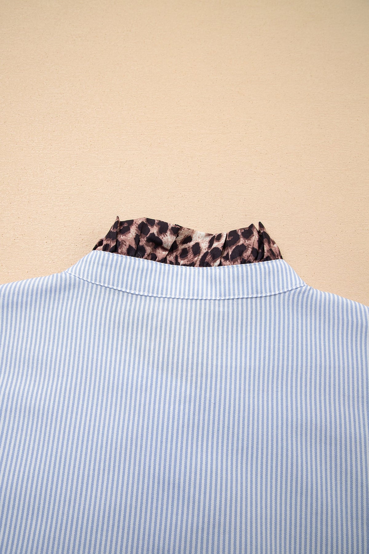 Stripe Patchwork Leopard Ruffle Long Sleeve Shirt