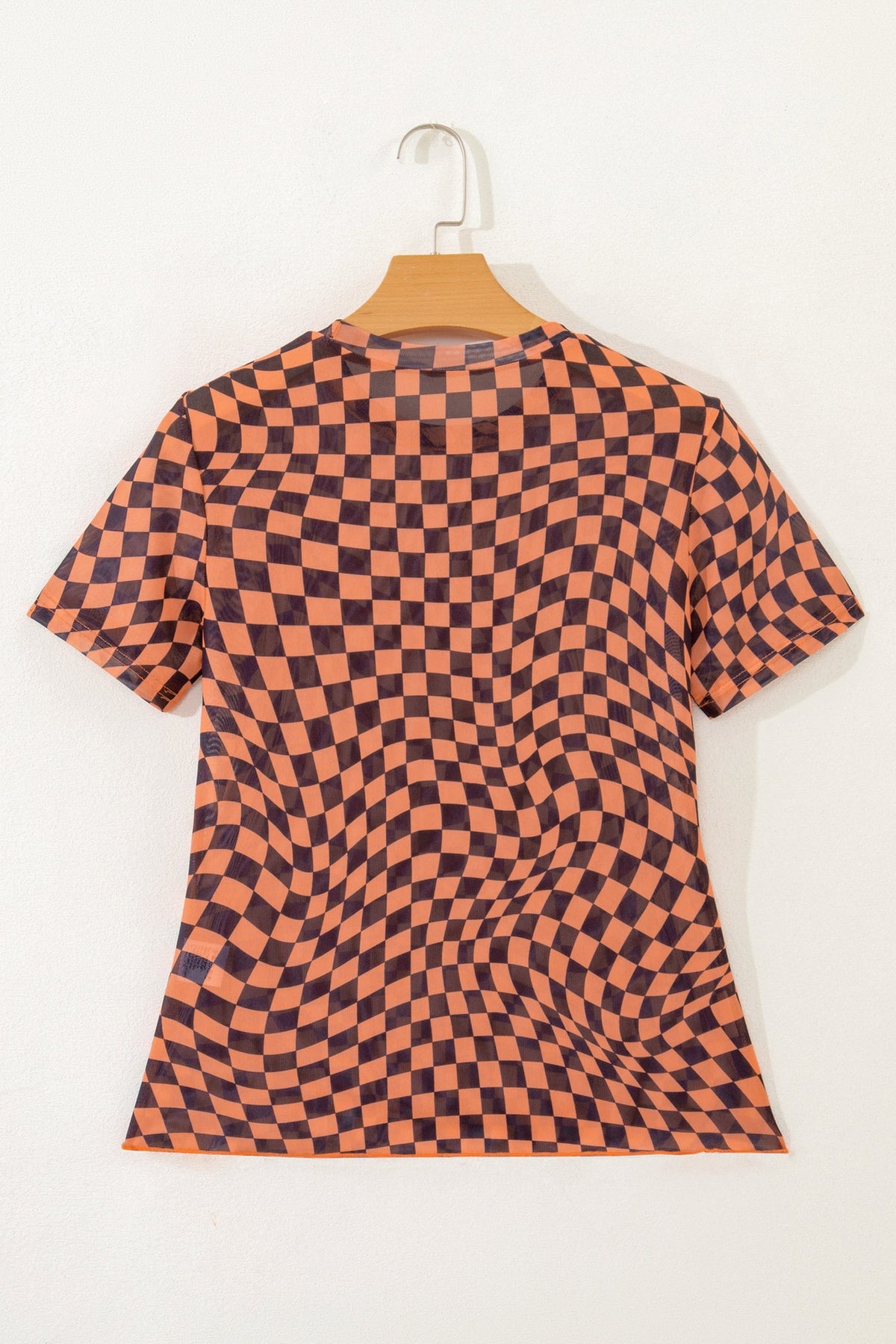 Checker Mesh Mock Neck Short Sleeve T-Shirt