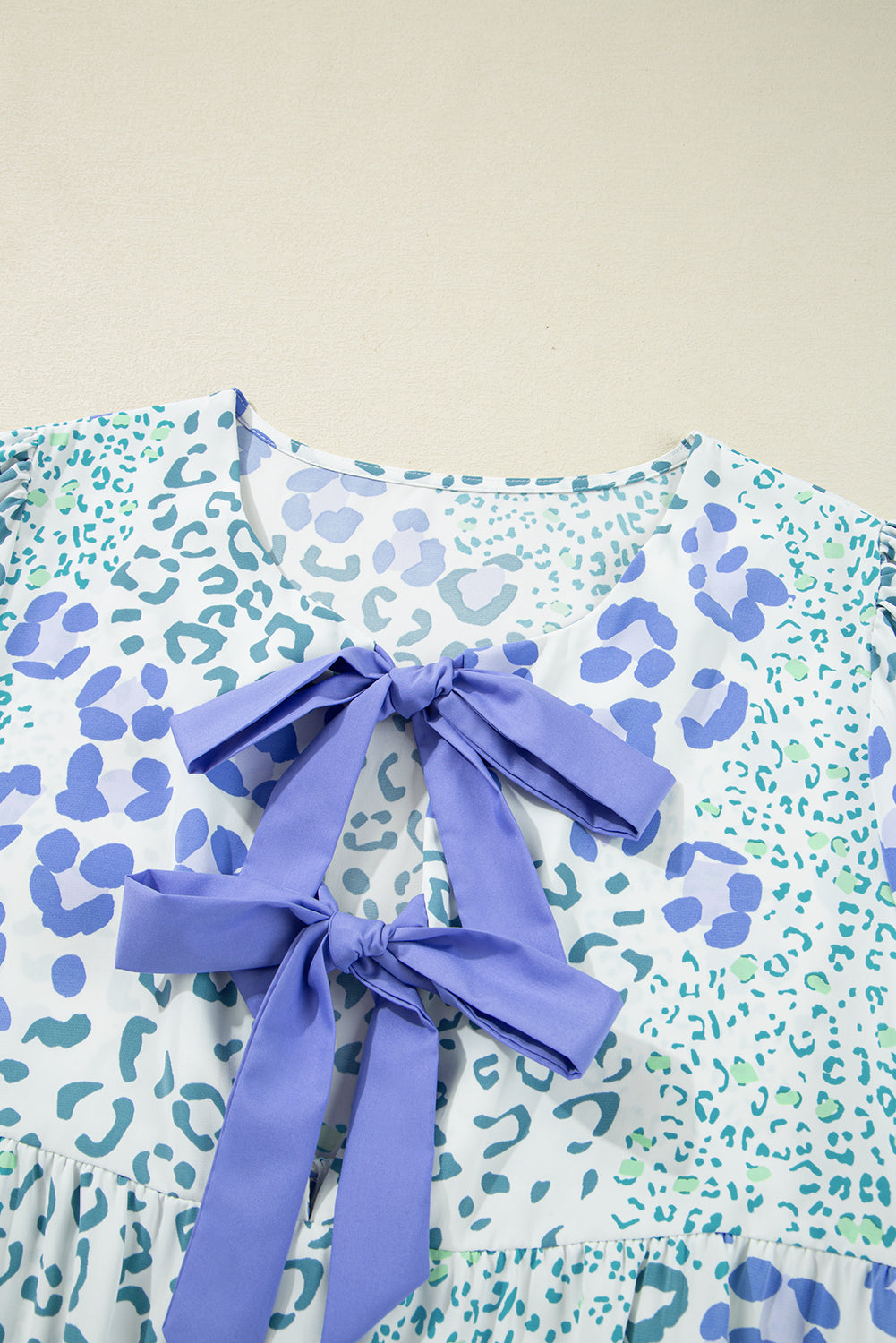 Floral Contrast Bow Puff Sleeve Mini Dress