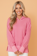 Stripe Thumbhole Sleeve Side Slit Drop Shoulder Hoodie