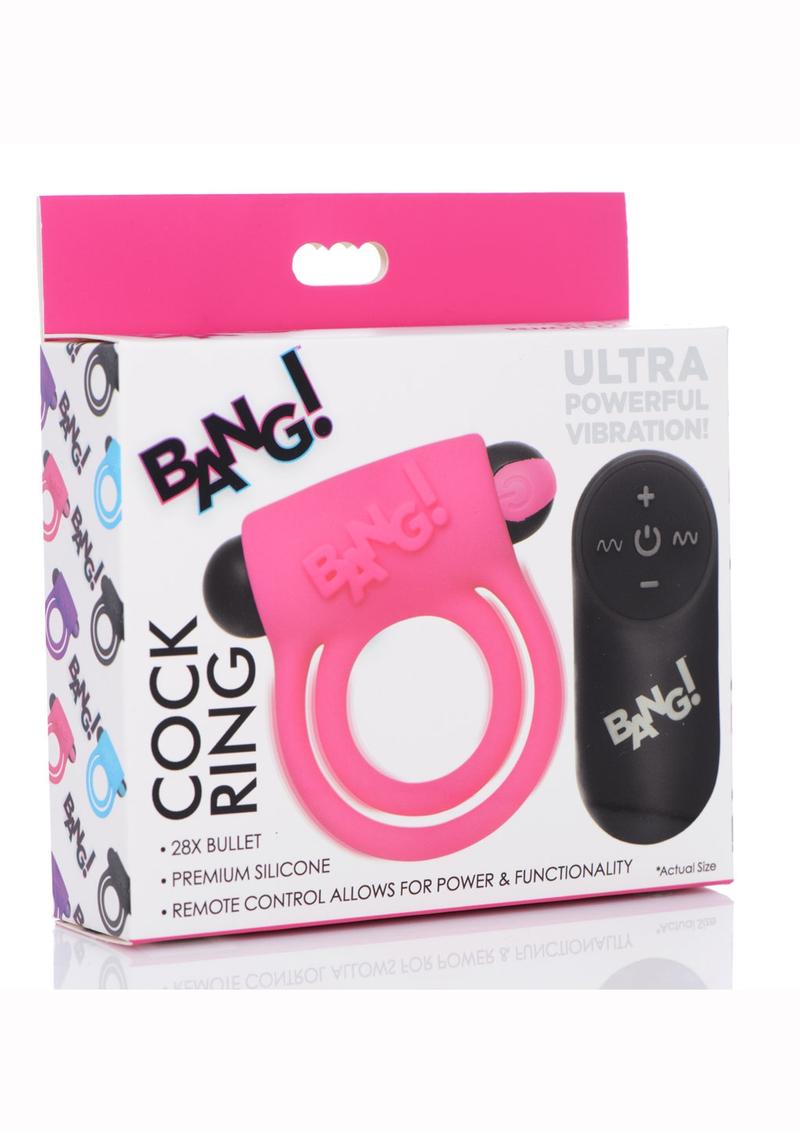 Bang! Silicone Rechargeable Cock Ring and Bullet with Remote Control