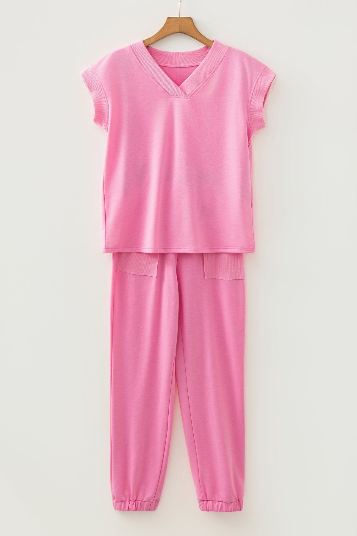 Solid V-Neck Tee & Drawstring Pants Set