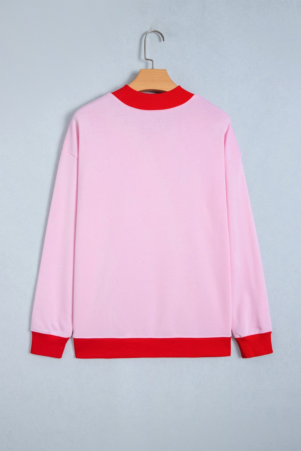 Pink Colorblock Trim Crewneck Long Sleeve Pullover Sweatshirt