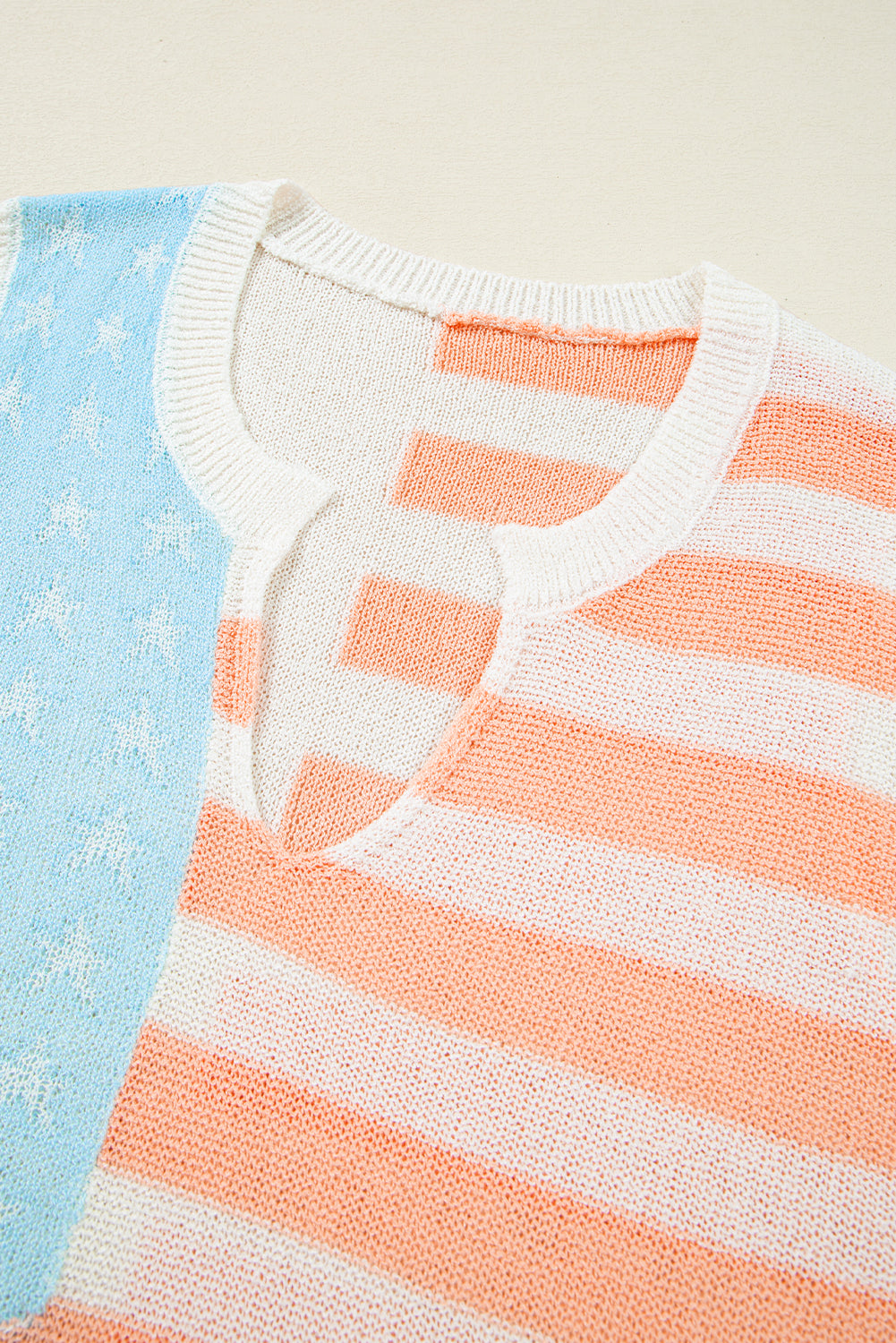 USA Flag Notch Neck Sleeveless Sweater Top