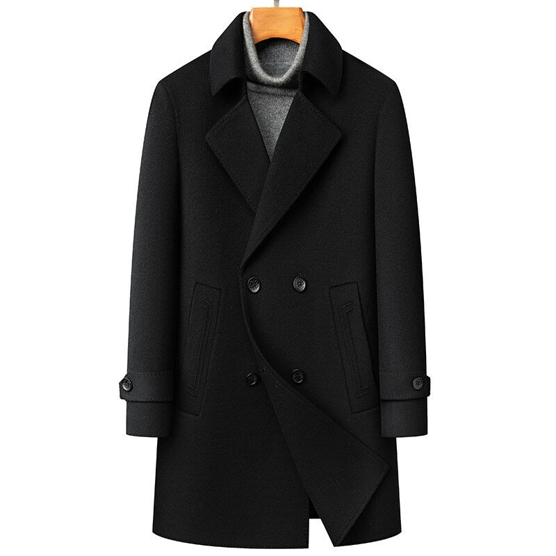 Arrival Long Double-Faced Wool Coat With Detachable Goose Down Lining And Double-Breasted Design