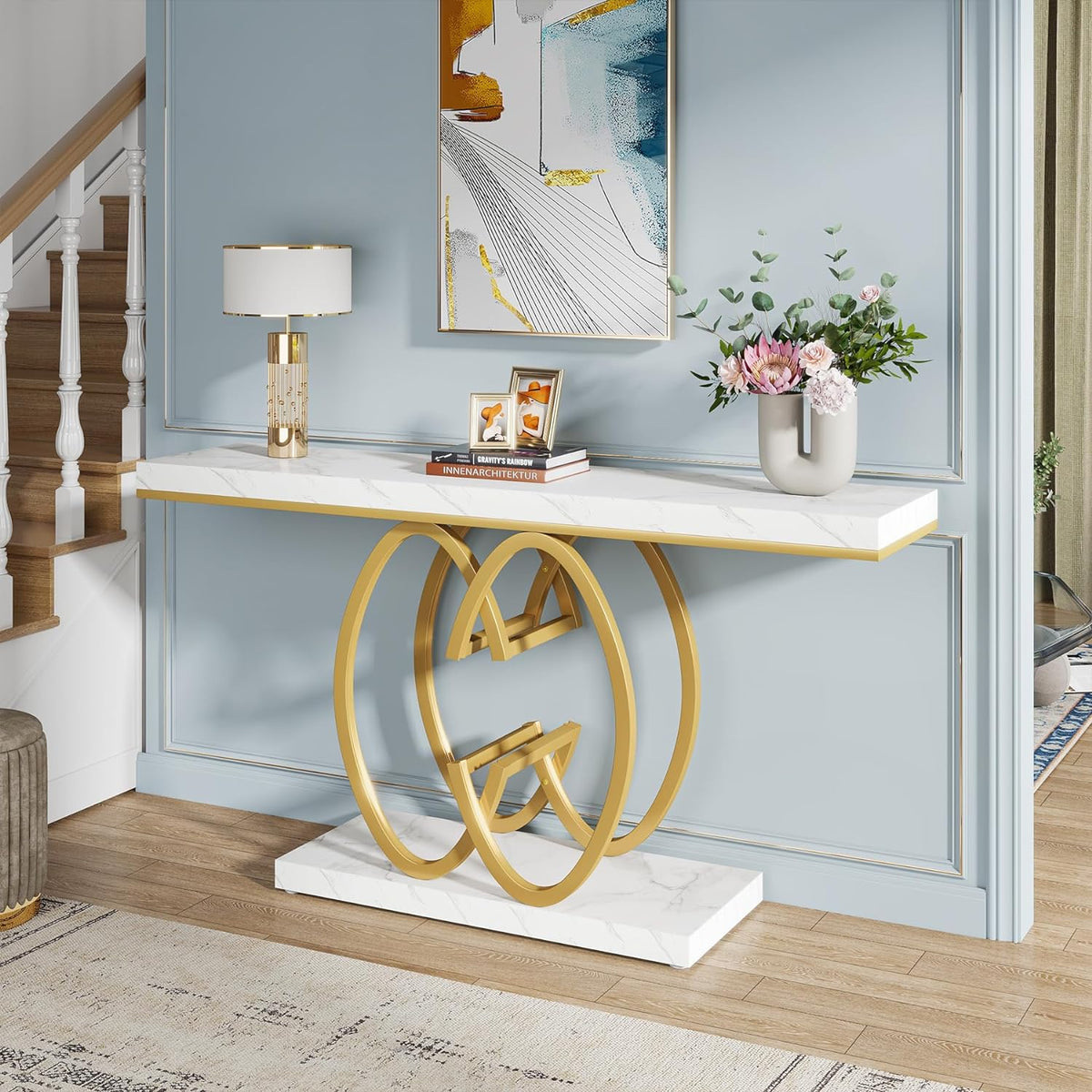 Luxurious 55" Faux Marble Console Table