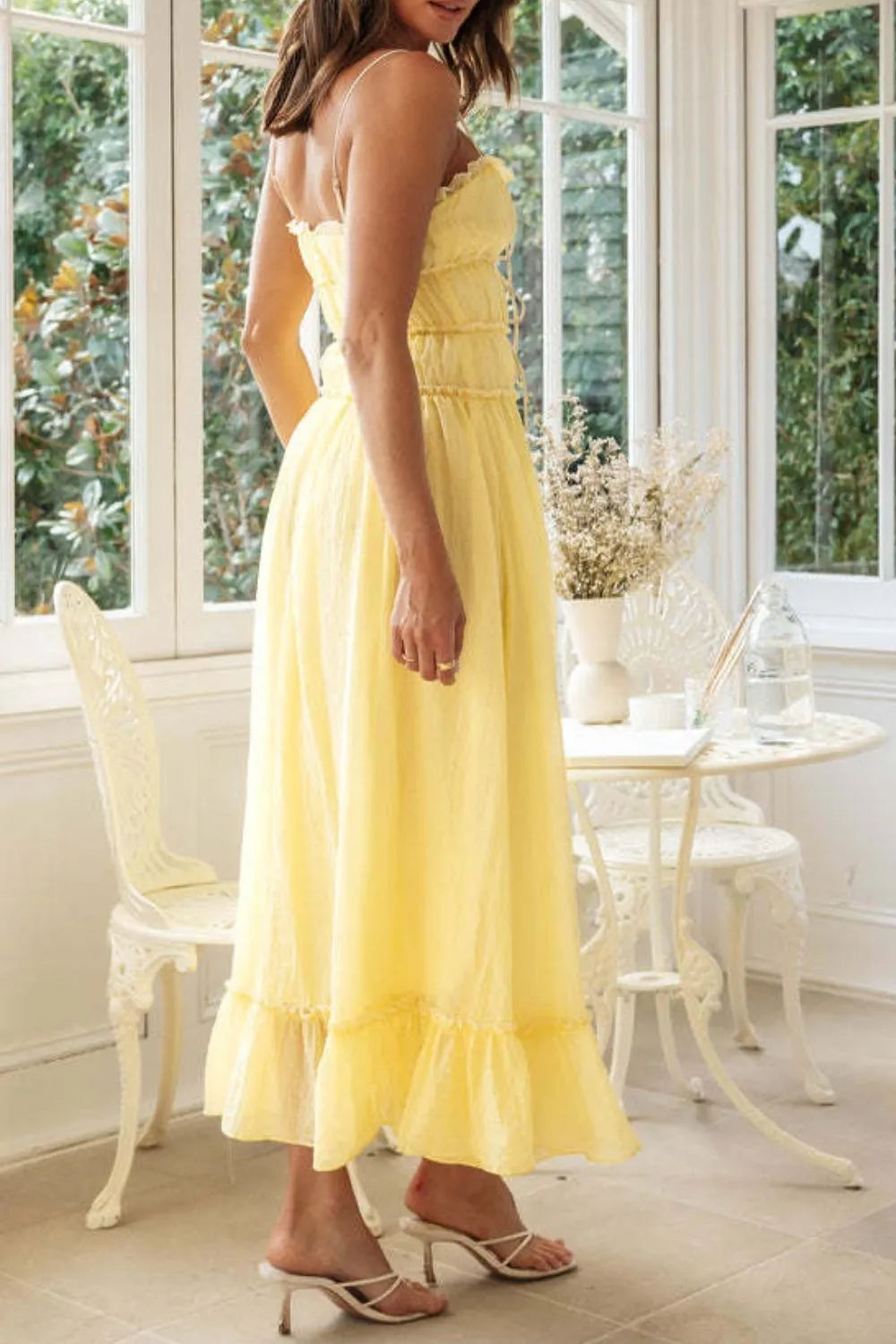Frill Tied Front Midi Cami Dress