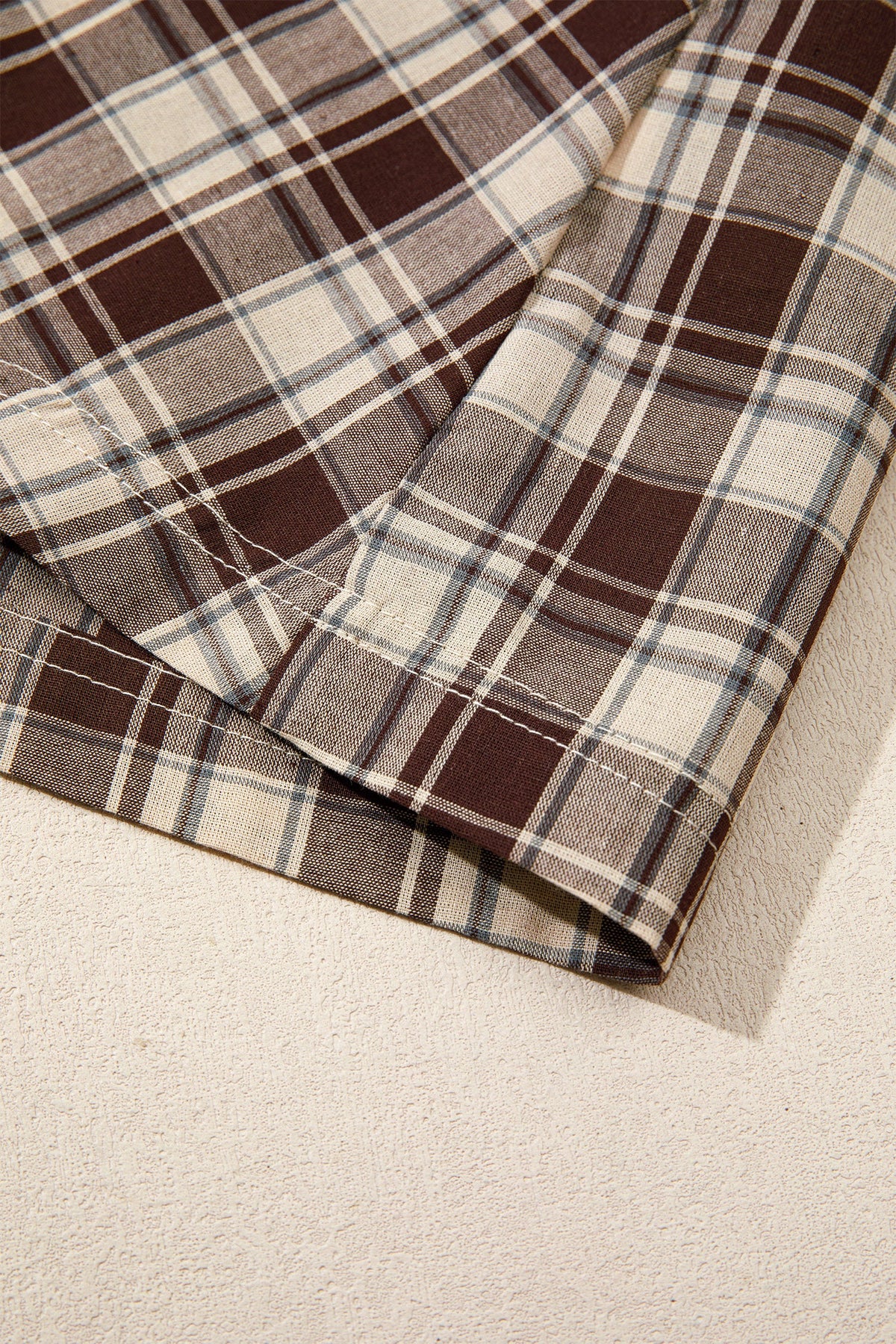 Brown Plaid Long Sleeve Short Shift Mini Dress