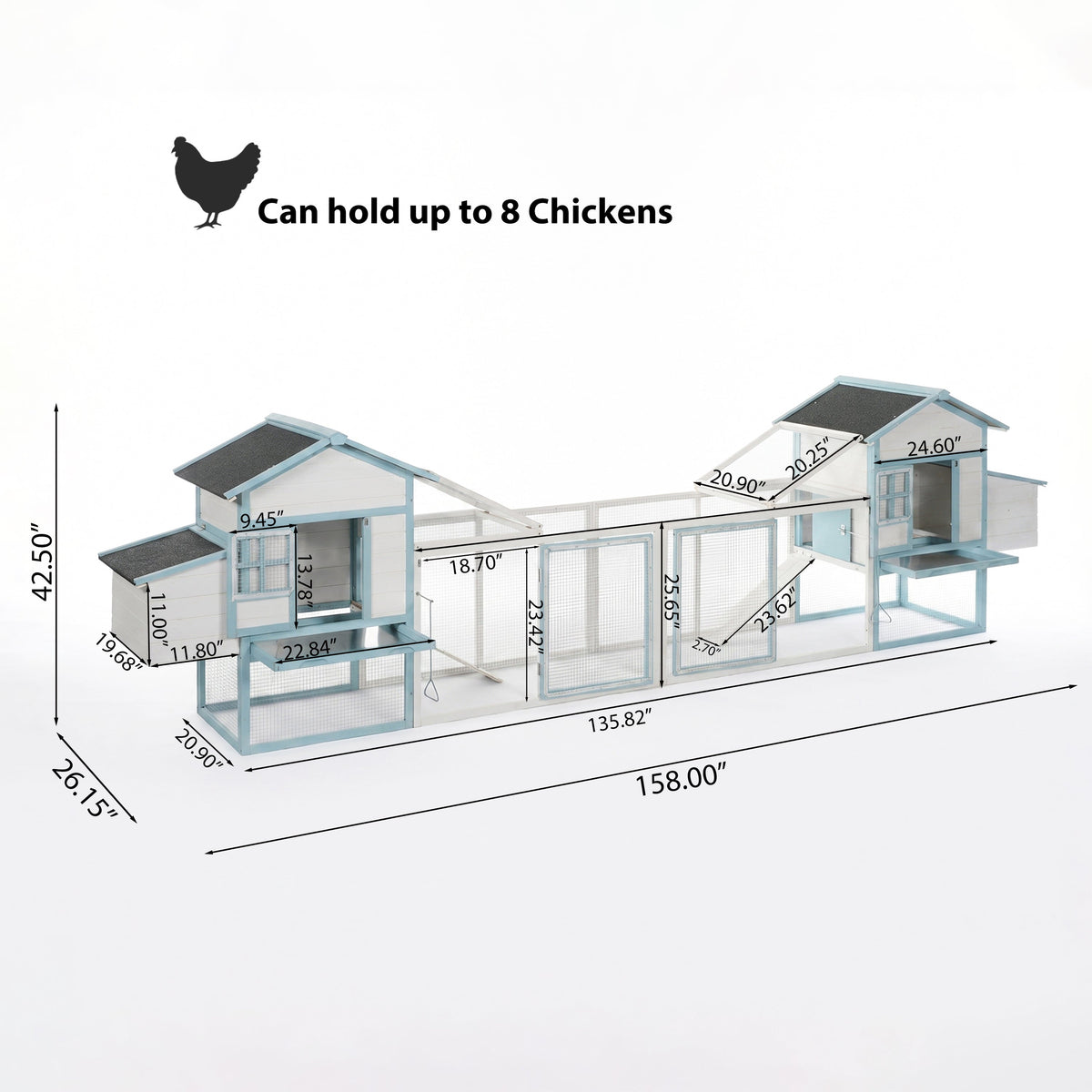 Large Wooden Chicken Coop with Double Nesting Boxes