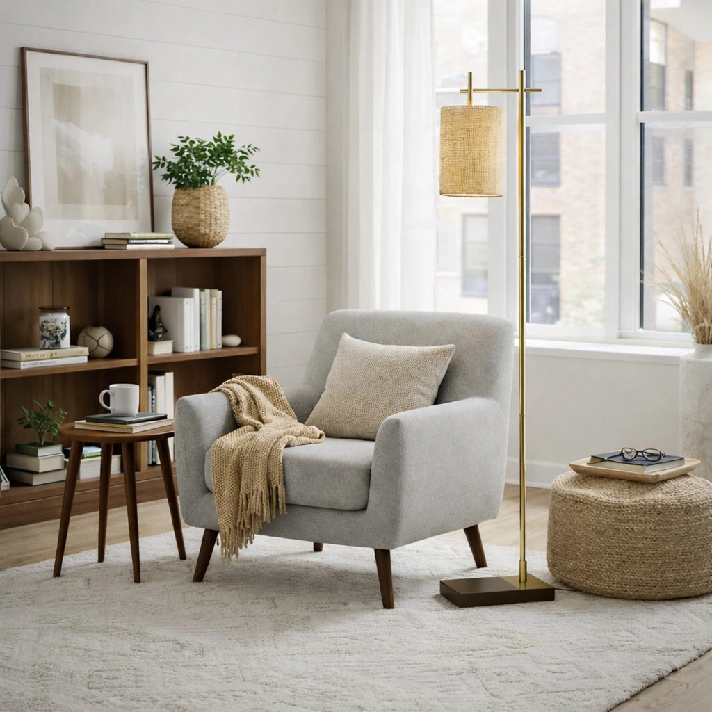 Brizo Bamboo Lampshade Floor Lamp