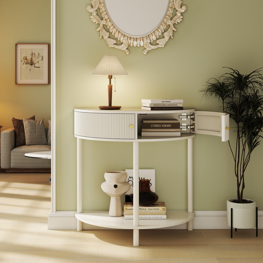 Artisan-Crafted Wave-Pattern Demi-Lune Console Table