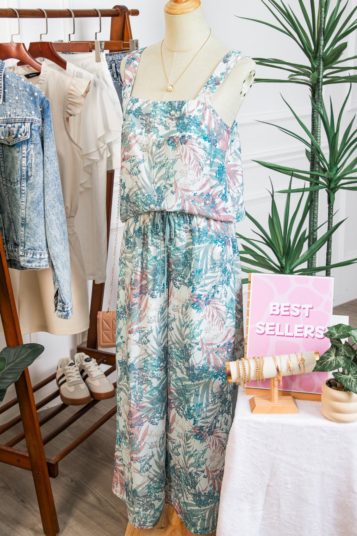 Tropical Palm Cropped Tank and Pants Set