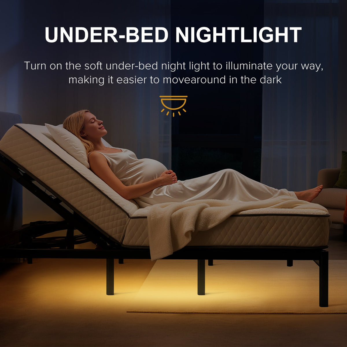 Adjustable Bed Frame with Massage Head & Foot Incline