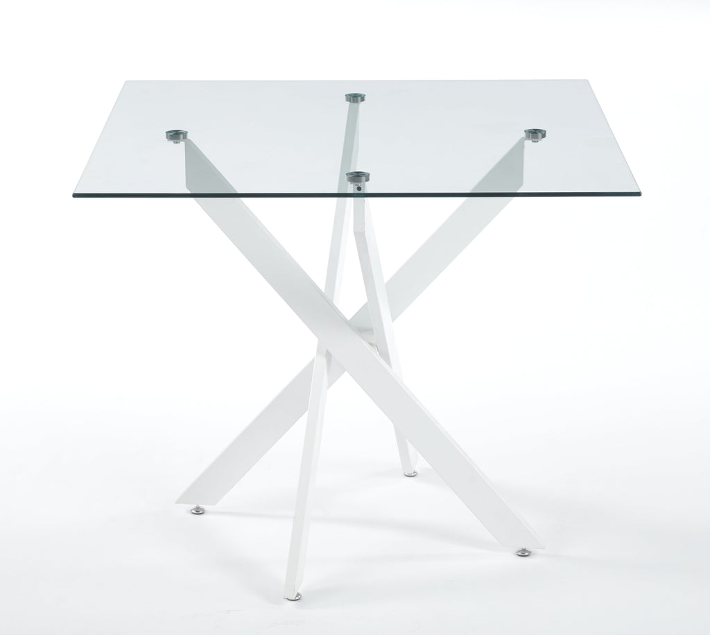Modern Glass Dining Table with Cross Metal Legs