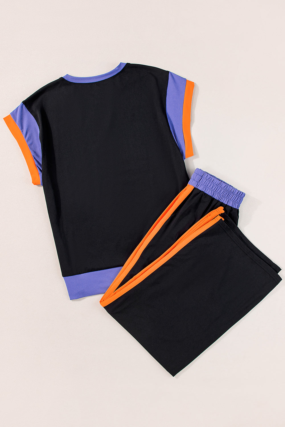 Colorblock Short Sleeve Top & Wide Leg Pants Set