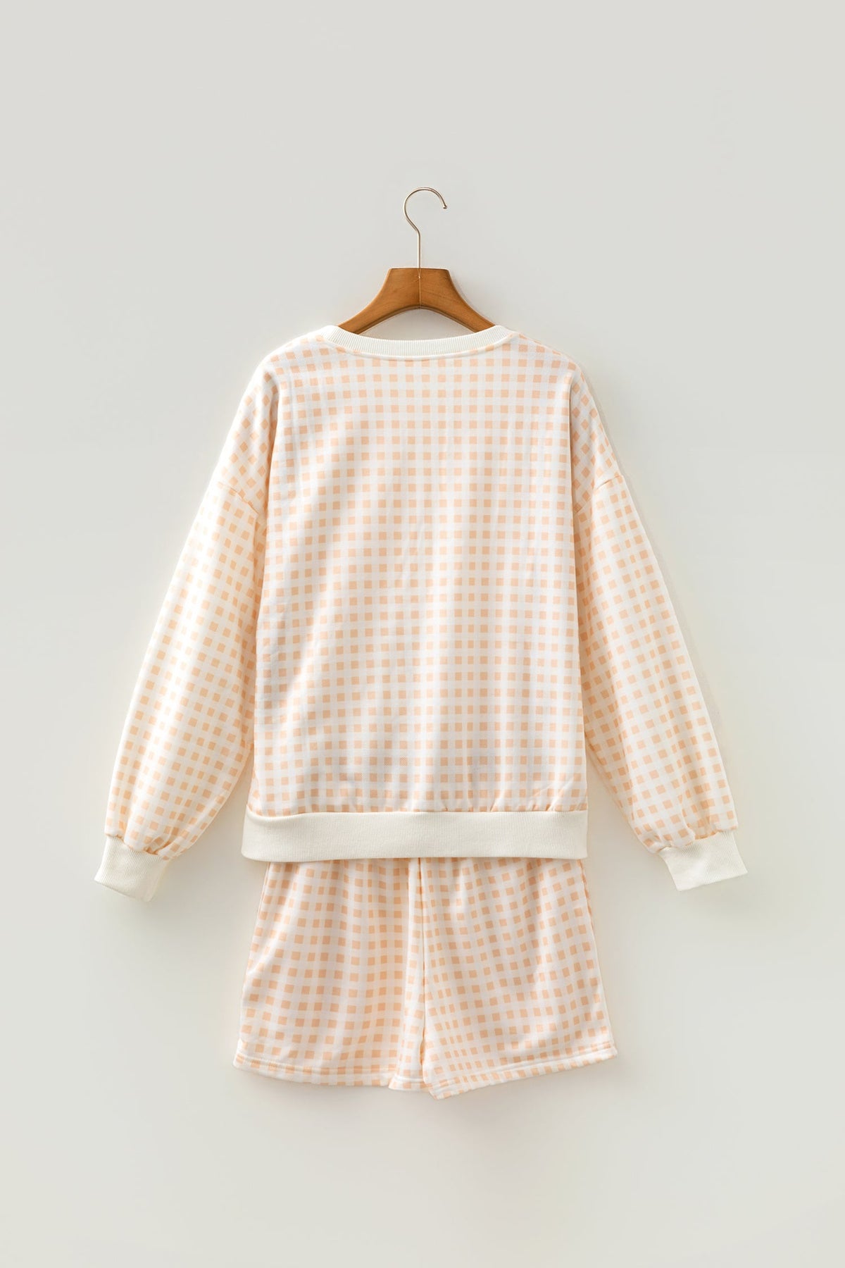 Gingham Plaid Baggy Pullover and Drawstring Shorts Set