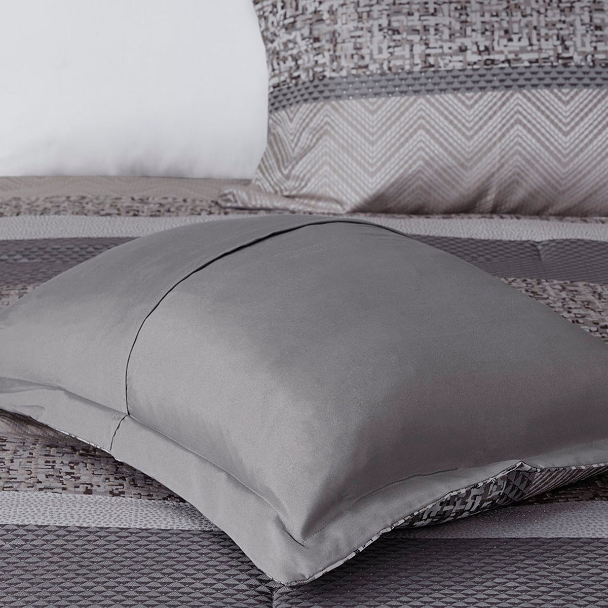 7 Piece Jacquard Comforter Set Grey/Taupe King