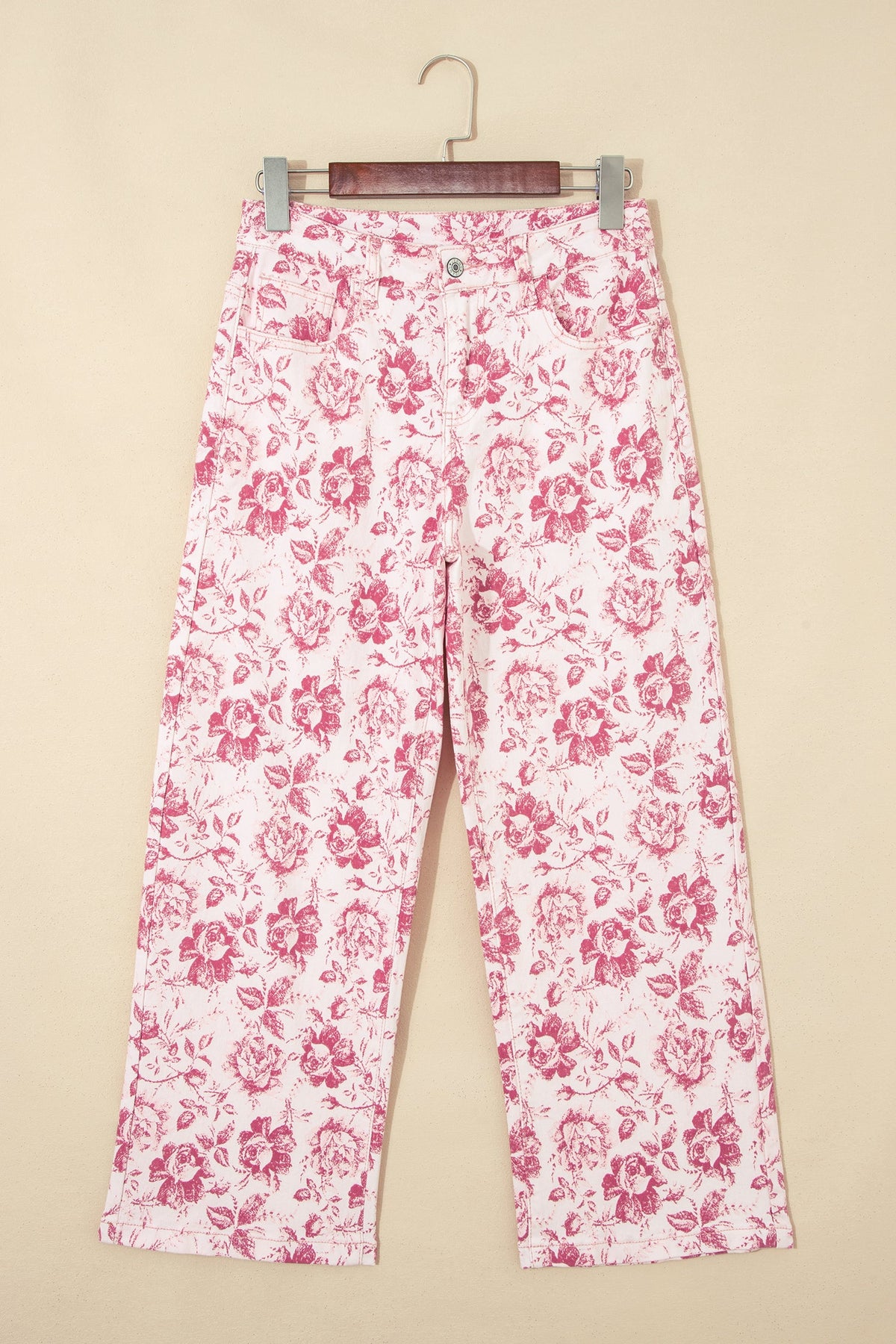 Floral Denim High Waist Pants
