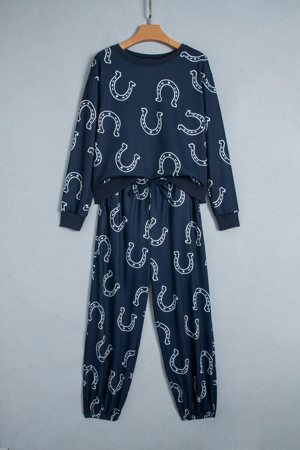 Brown Western Print Elastic Waist Pocket 2pcs Pant Set