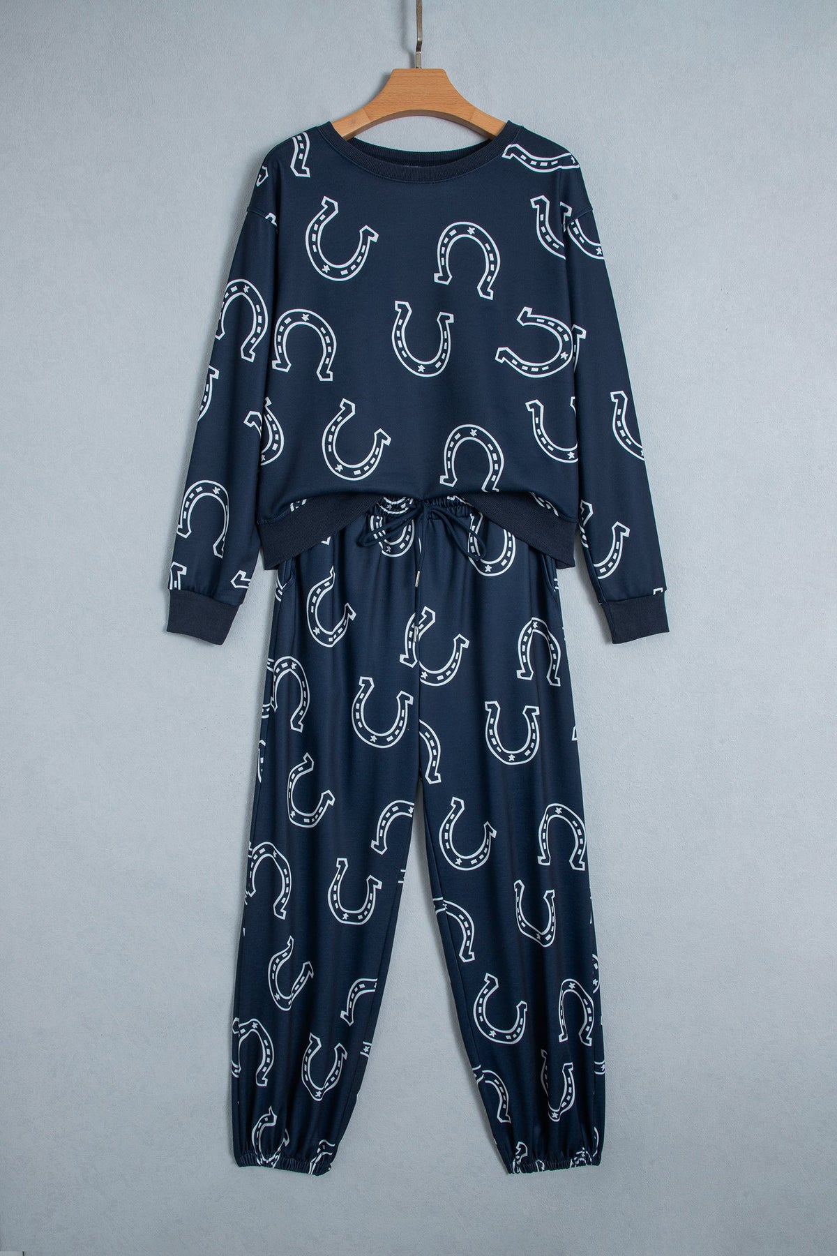 Brown Western Print Elastic Waist Pocket 2pcs Pant Set
