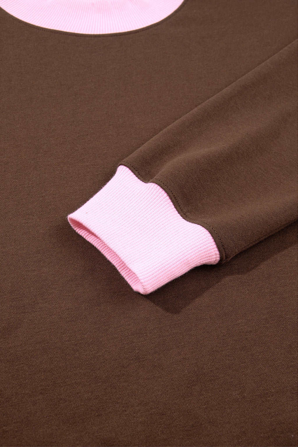 Pink Colorblock Trim Crewneck Long Sleeve Pullover Sweatshirt