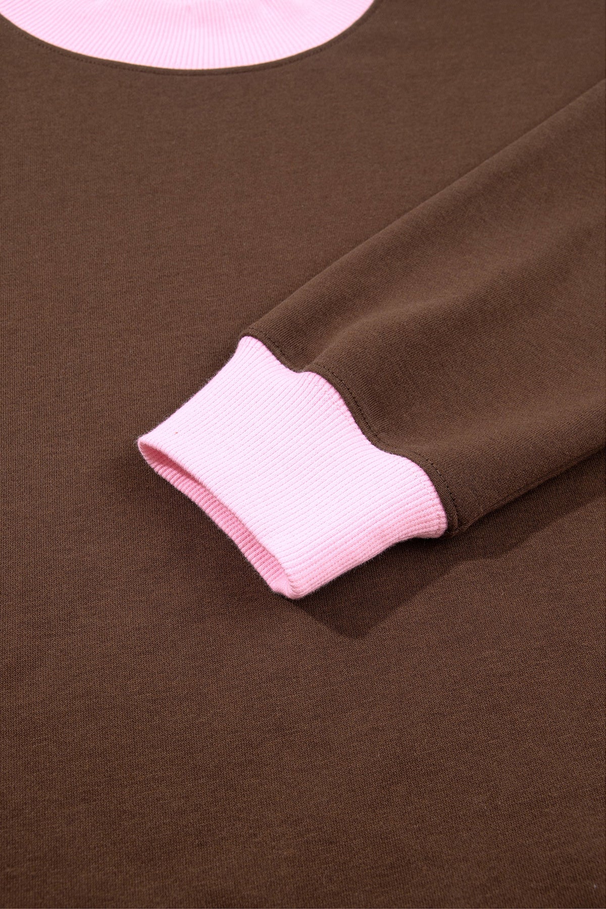 Pink Colorblock Trim Crewneck Long Sleeve Pullover Sweatshirt