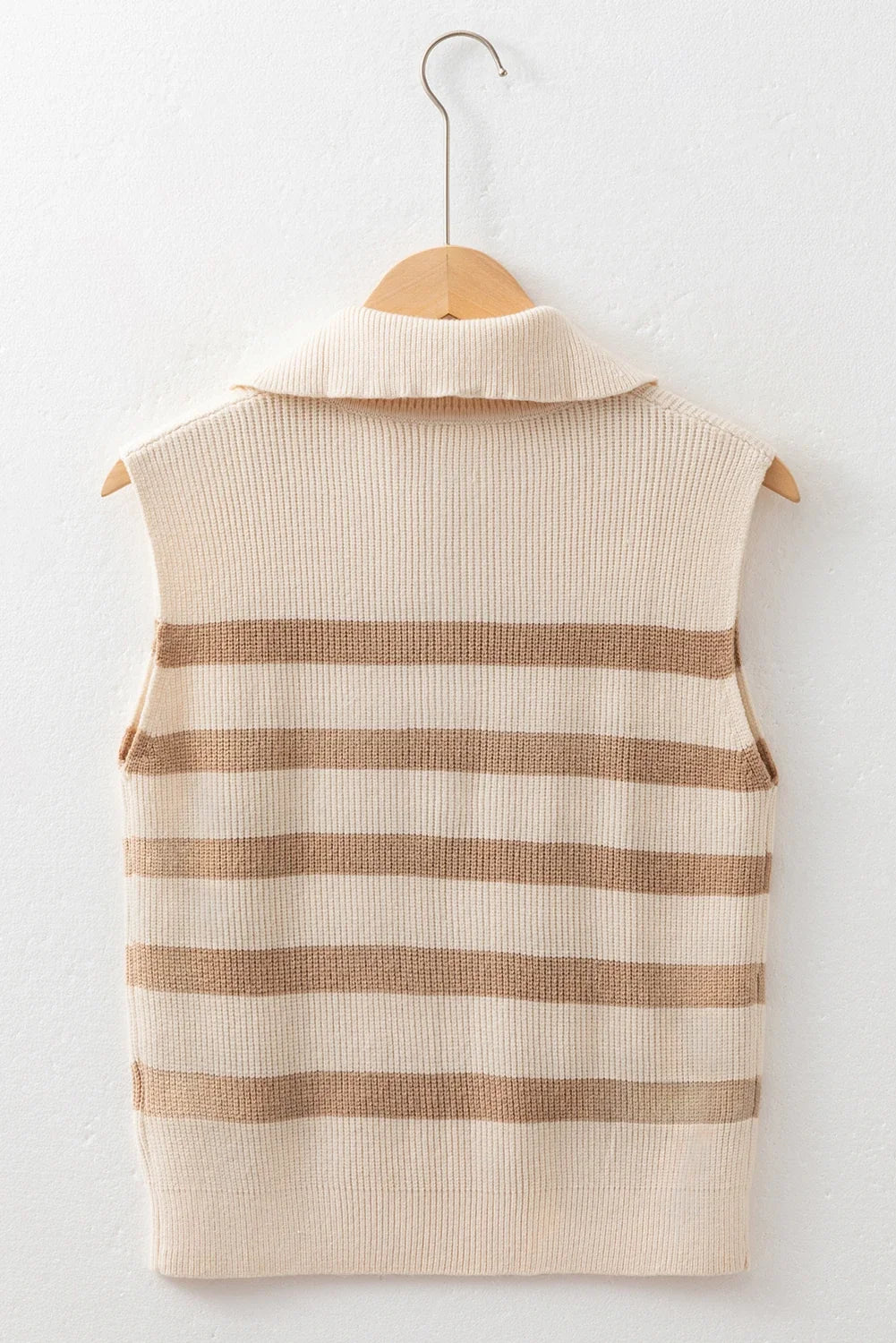 Stripe Ribbed Half-Zip Collar Sleeveless Sweater