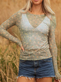 Floral Print Mesh Long Sleeve Top