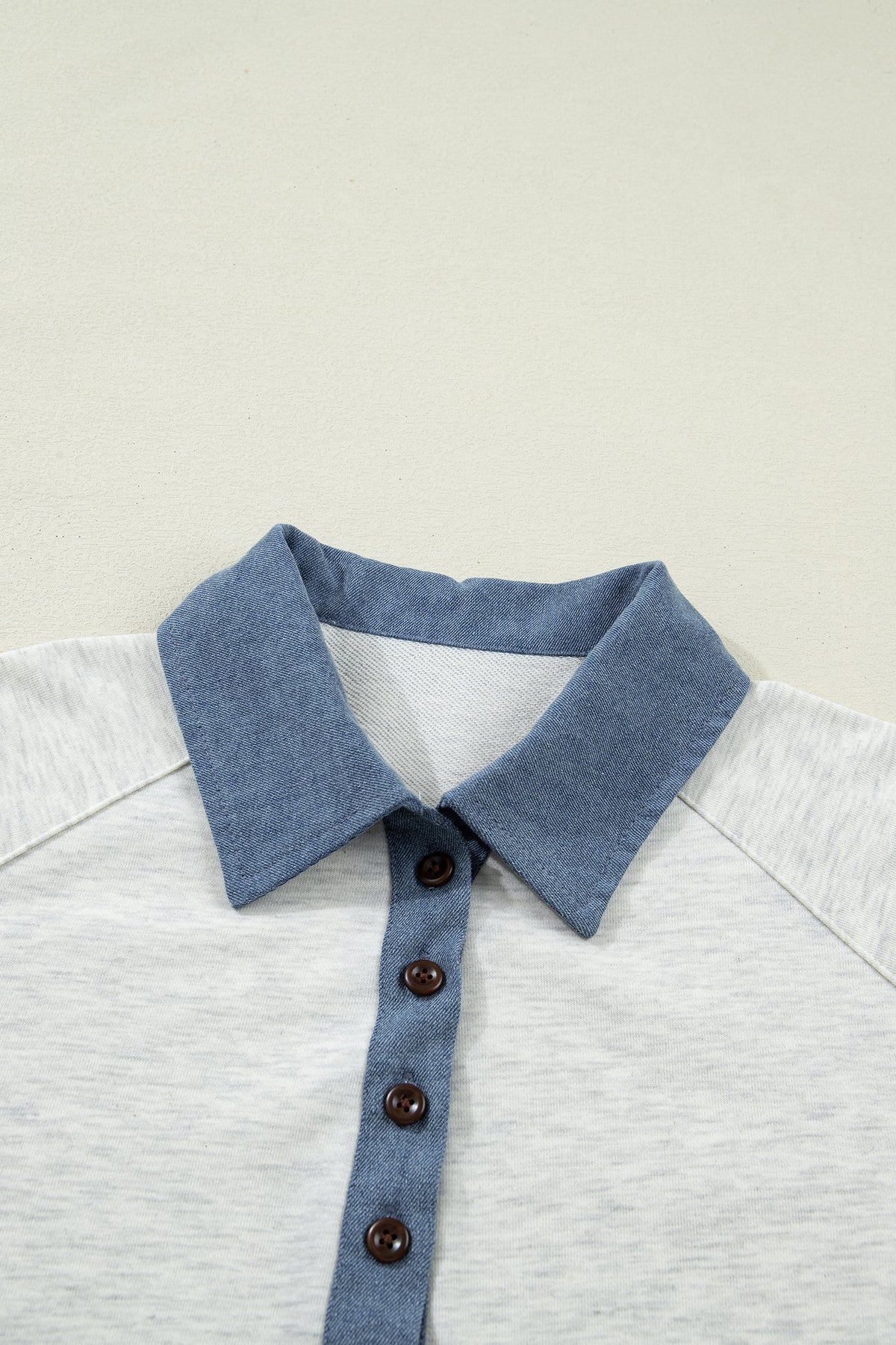 Denim Colorblock Patchwork Shirt Collar Blouse