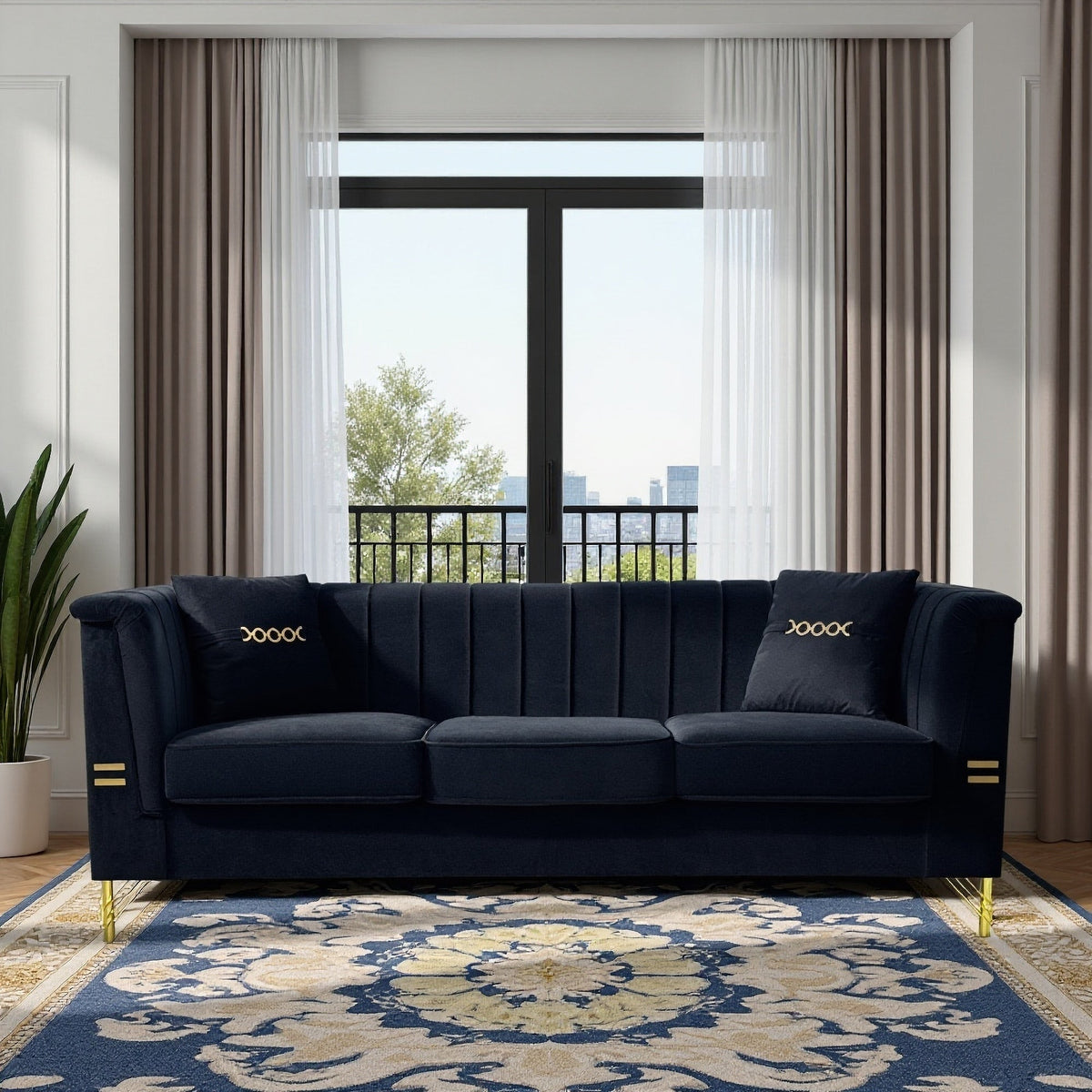 FX-P82-BK2 Modern Velvet 3-Seater Sofa