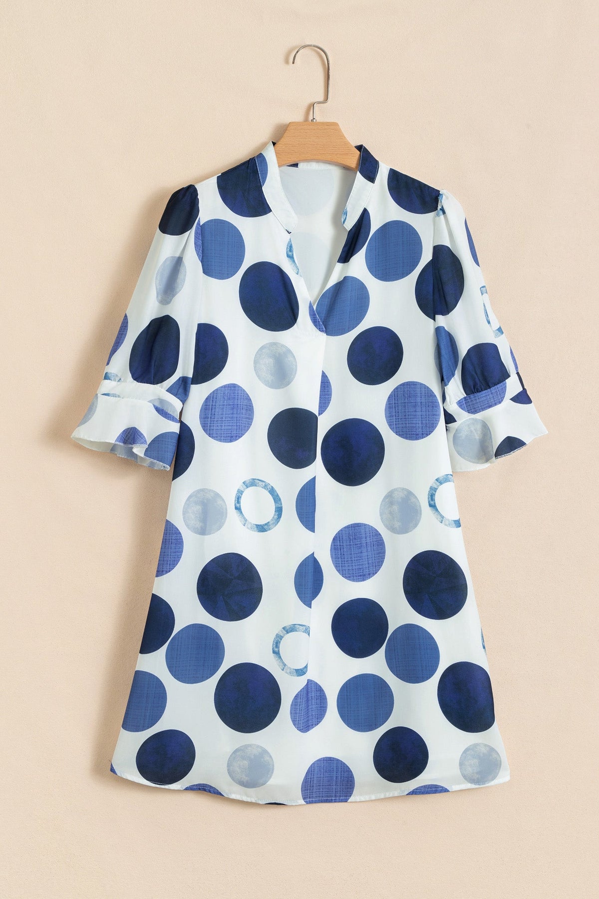Polka Dot Flounced 3/4 Sleeve Mini Dress