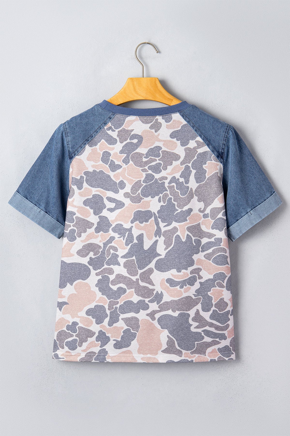 Camo Colorblock Denim Raglan Short Sleeve Tee