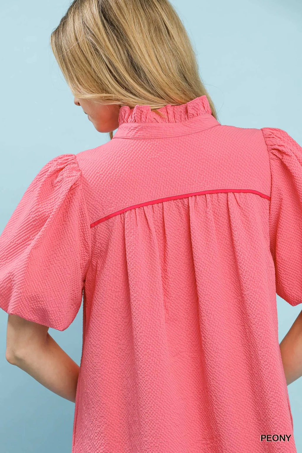 Peony Pink Seersucker Puff Sleeve Dress with Pockets by Umgee