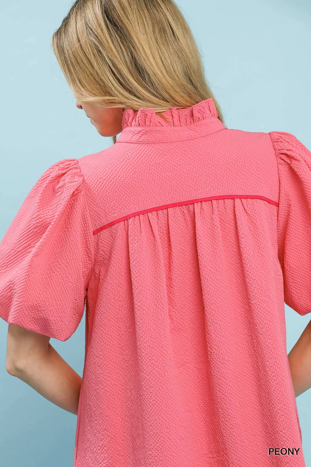 Peony Pink Seersucker Puff Sleeve Dress with Pockets by Umgee