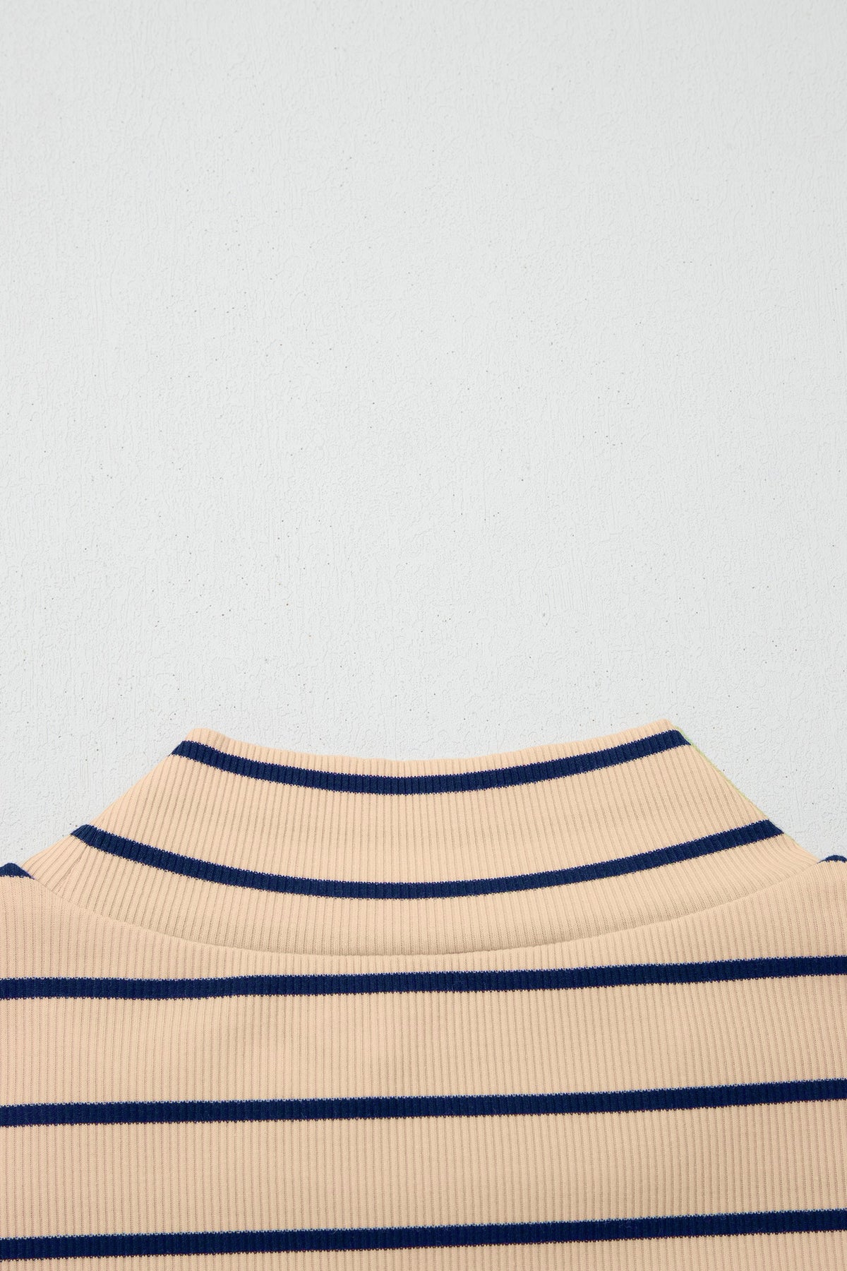 Khaki Stripe Mock Neck Short Sleeve Loose Top