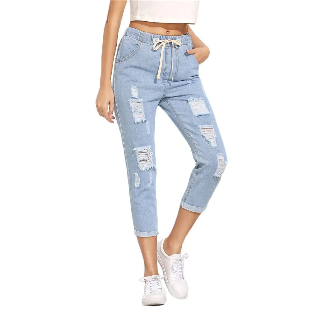 Women's  Casual Ripped Design Blue Jeans