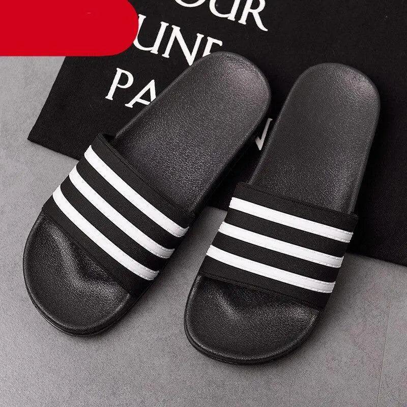Casual Summer Modern Design Men Slippers Soft Black White Stripes Pattern Flip Flops Casual Summer Outdoor Slides For Women