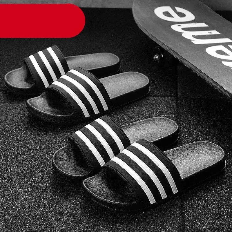 Casual Summer Modern Design Men Slippers Soft Black White Stripes Pattern Flip Flops Casual Summer Outdoor Slides For Women