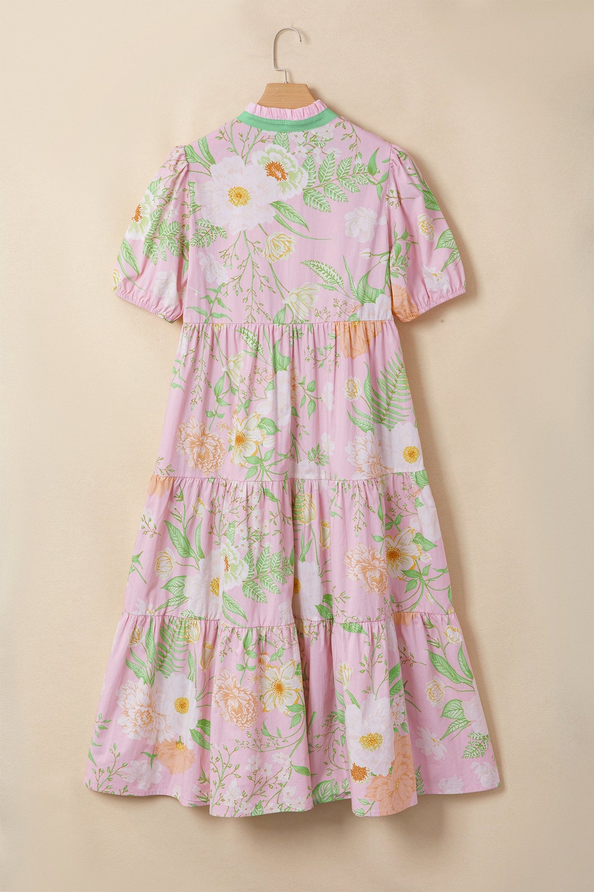 Floral Puff Sleeve Ruffle Tiered Maxi Dress