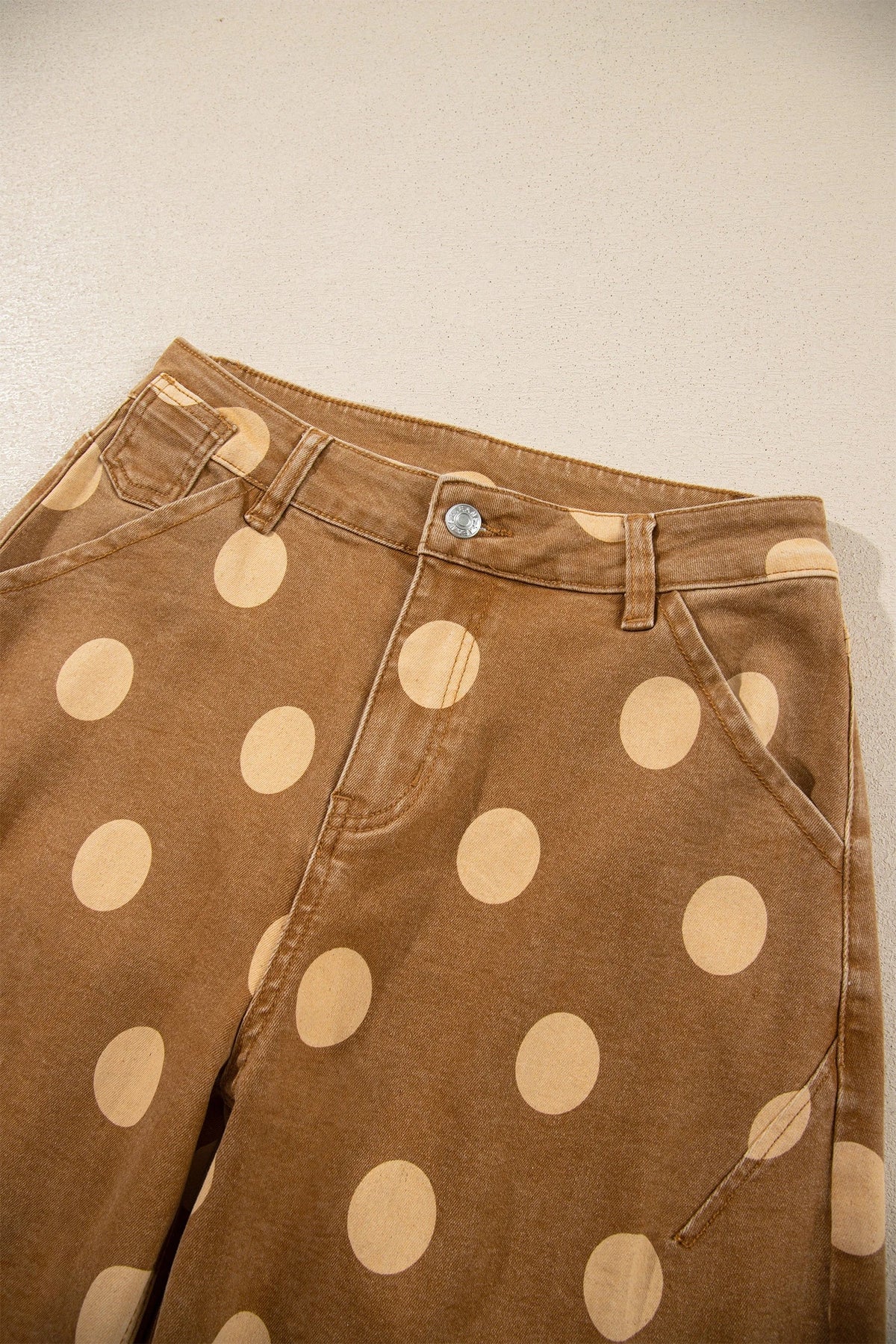 Polka Dot Denim Folded Hem High Waist Jeans