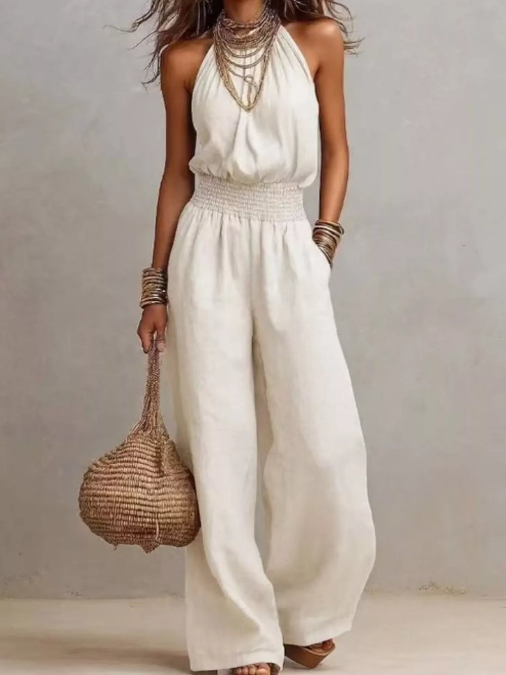Elegant Halter Neck Wide-Leg Jumpsuit