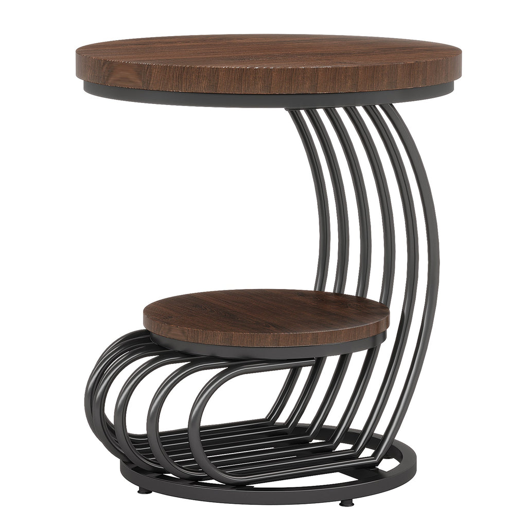 19.68" Round Vintage End Table with 2-Tier Storage – Rustic