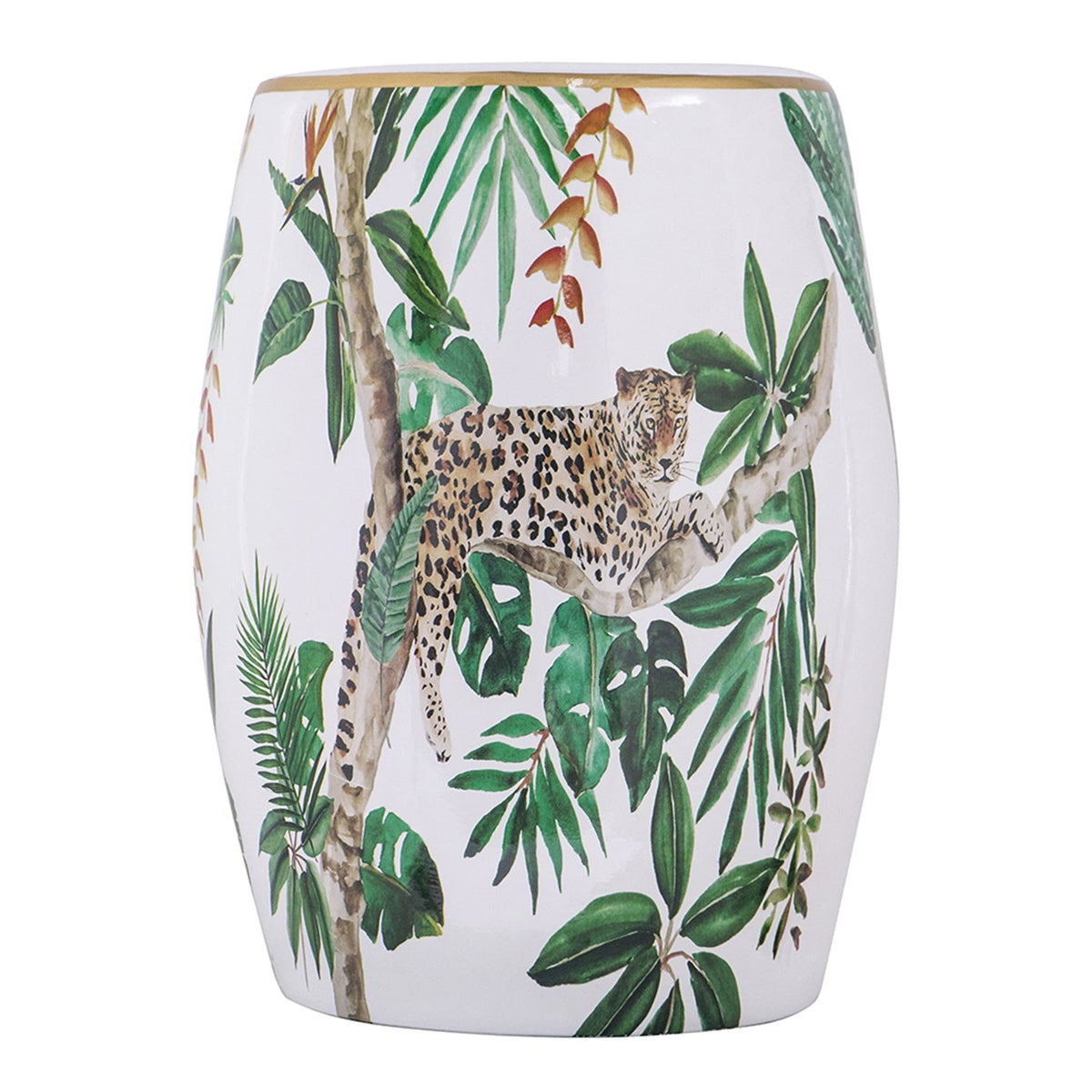 13x13x18" Ceramic Garden Stool - Jungle-Themed Accent Side Table