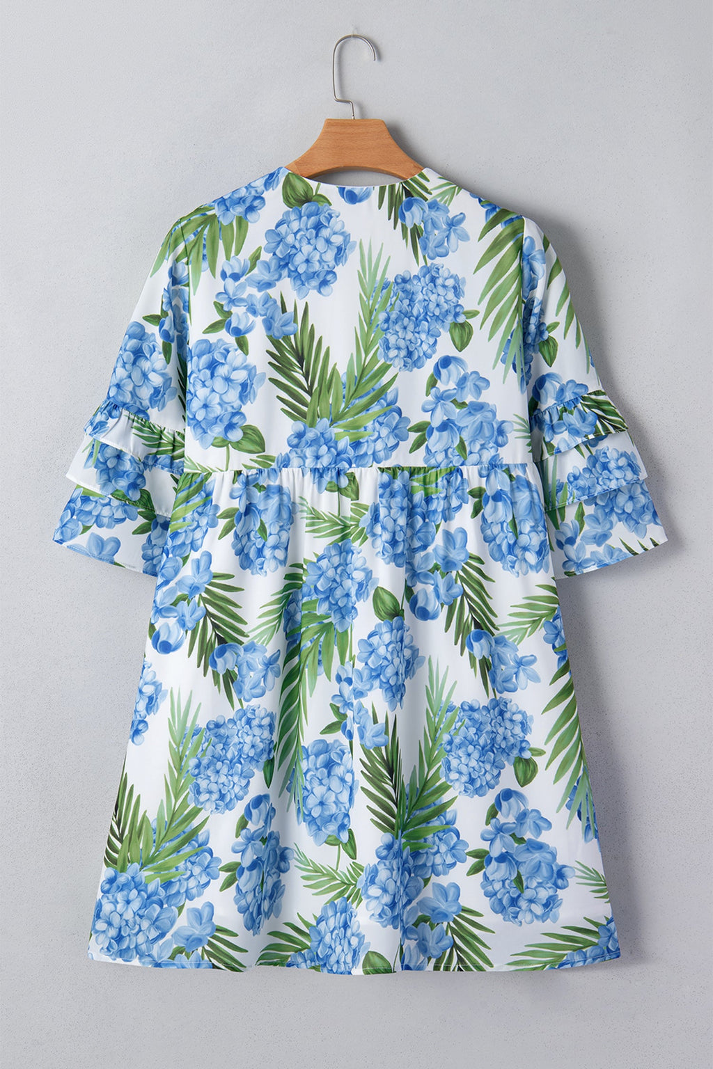 Floral Palm Ruffle Tiered Sleeve Mini Dress