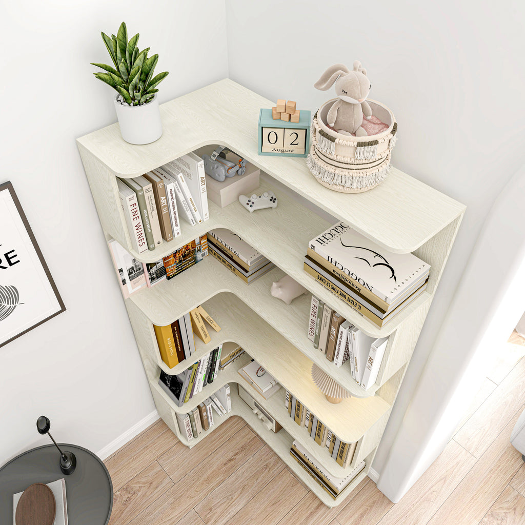 90cm Extended Size 5-Tier L-Shaped Corner Bookshelf