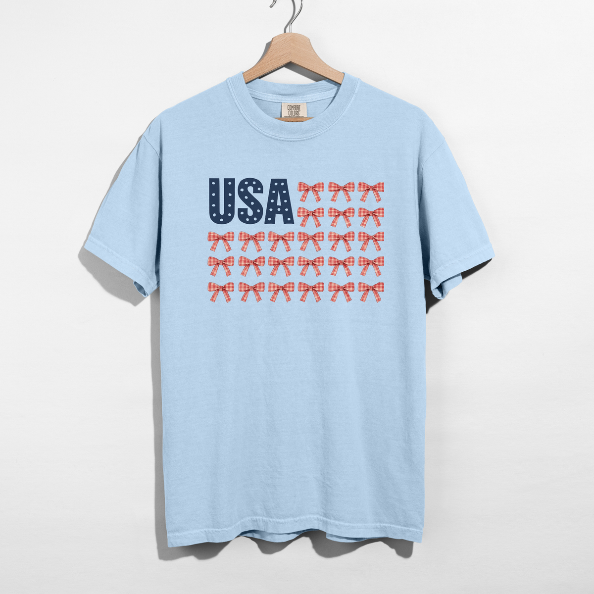 USA Bow Flag Graphic Tee - Patriotic Gingham Bows Shirt