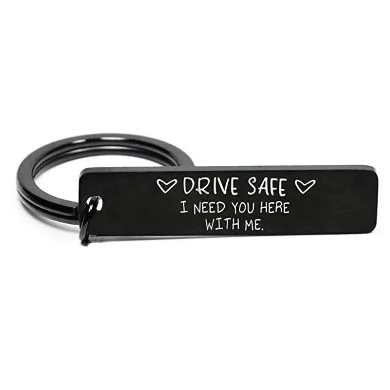 Cute Black Stainless Steel Charm Couple Drive Safe Keychain Gift for Boyfriend & Girlfriend