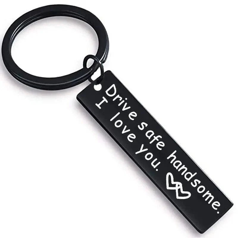 Cute Black Stainless Steel Charm Couple Drive Safe Keychain Gift for Boyfriend & Girlfriend