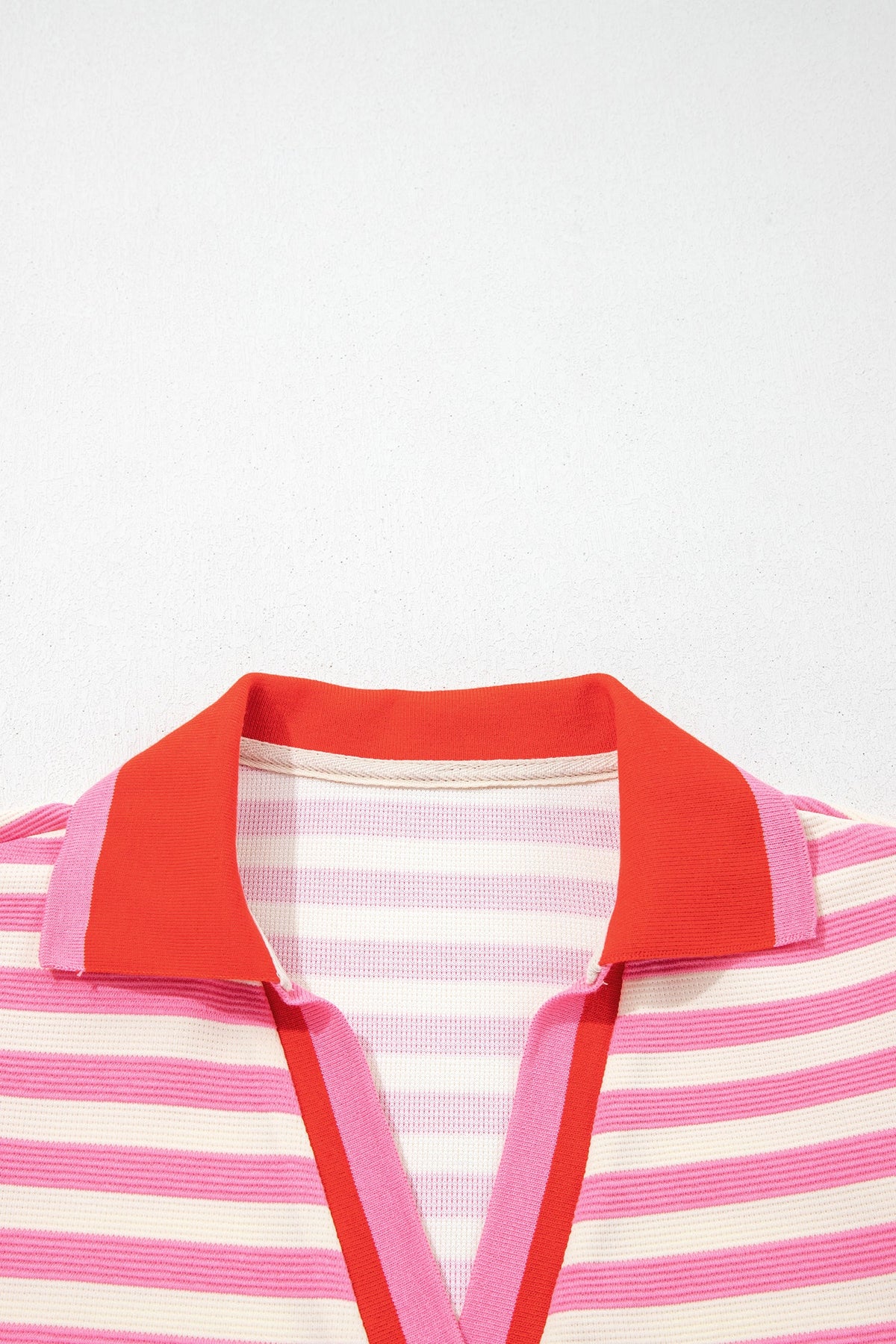 Stripe Contrast Trim Polo Collar Ruffle Sleeve Blouse